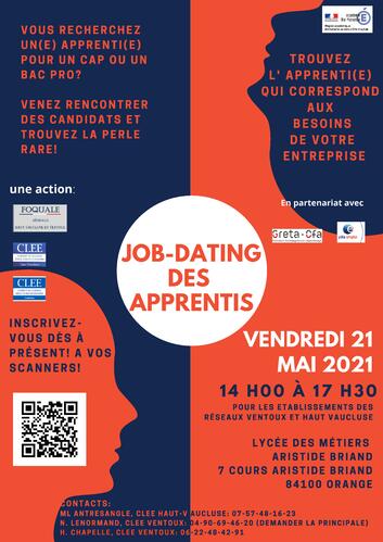 Job-dating des apprentis le vendredi 21 mai 2021 de 14h00 à 17h30 au lycée des Métiers à Orange