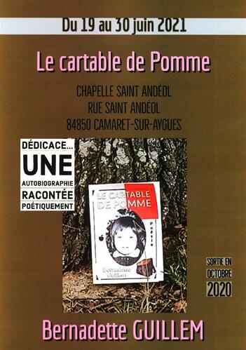 Dédicace à Camaret, « Le cartable de Pomme » par l’auteure Bernadette Guillem du 19 au 30 juin 2021 à la Chapelle Saint Andéol