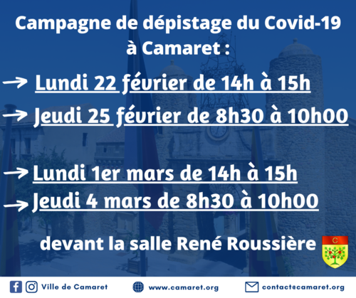 Campagne de dépistage du Covid-19 à Camaret [Mise à jour le vendredi 19 février 2021]