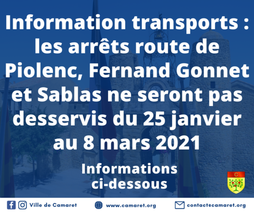 Travaux d'entrée de ville : les arrêts route de Piolenc, Fernand Gonnet et Sablas non desservis du 25 janvier au 8 mars